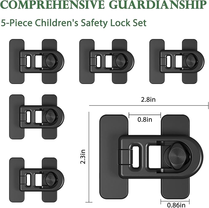 5 Pack Baby Proofing Cabinet Locks – No-Tool Adhesive Child Proof Refrigerator Lock, Oven Lock Child Safety, Fridge Lock, Dishwasher, Drawers & Cabinets | Strong Hold, Easy to Install (Black)