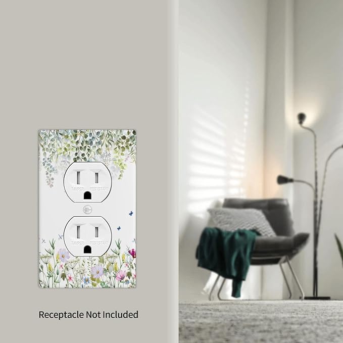 Green Floral Leaves Outlet Covers Wild Flower Light Switch Cover Decorative Wall Plate Electrical Switchplate Faceplate for Bathroom Kitchen Bedroom