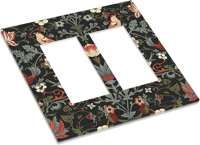 Vintage Birds Berries Mid Century Floral Flower Decorative Outlet Covers 2 Gang Double GFCI Rocker Electrical Wall Panels Light Switch Cover Plate for Bedroom Living Room Decor