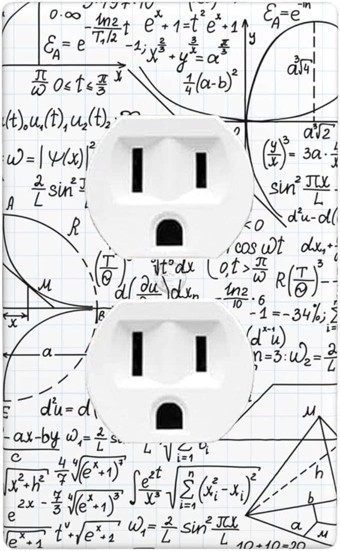 Math Formula 1-Gang Duplex Wall Plate, White Mathematics Outlet Cover for Classroom, Study Room, Office & Kids Room
