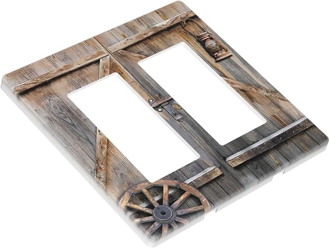 Wood Garage Barn Door Cabin 2 Gang Double GFCI Rocker Rocker/Decorator Light Switch Cover Decorative Outlet Wall Plate Electrical Faceplate Screwless