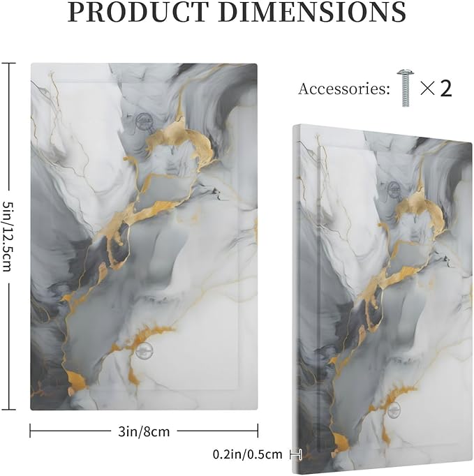Gold Marble Grey Art Abstract Luxury Print Light Switch Cover Plate 1 Gang No Device Blank Electrical Wall Plates Faceplate Decorative Switch Plate for Kitchen Bathroom Decor