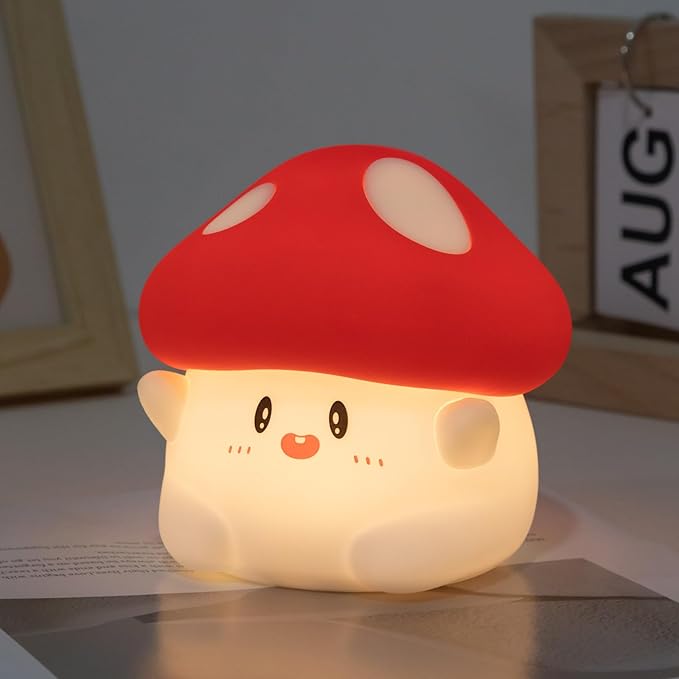 Rytinazzz Hug Mushroom Night Light, 50-Hour Battery & Pat Control, Squishy Lamp for Kids Bedroom, Girls, USB Rechargeable with Timer, Mothers Day Gifts