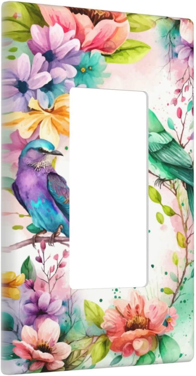Bird Floral Flower Single Gang Rocker Light Switch Cover Plates Decorative Outlet Covers, 1 Gang Rocker Wall Plate