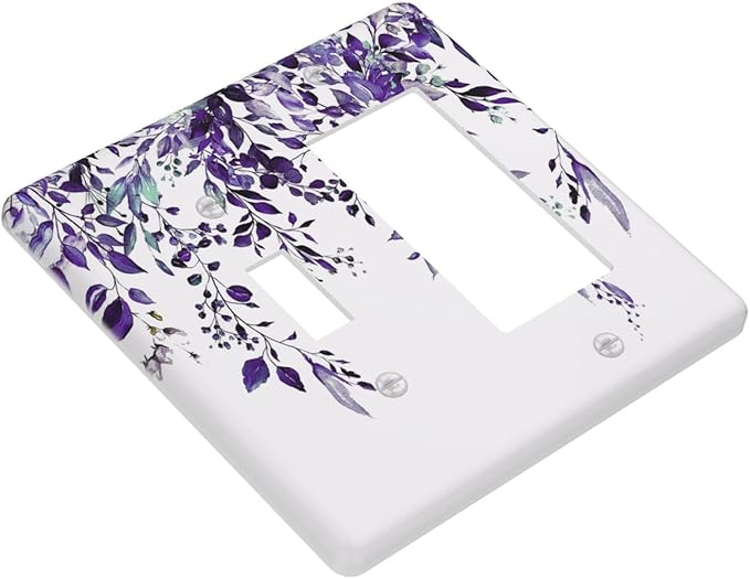 Decorative Outlet Covers Purple Eucalyptus Boho Olive Leaves Country 2 Gang 1 Gang Wall Plate Single Toggle Rocker Combination Light Switch Covers Plate Jumbo Switch Plate Cover