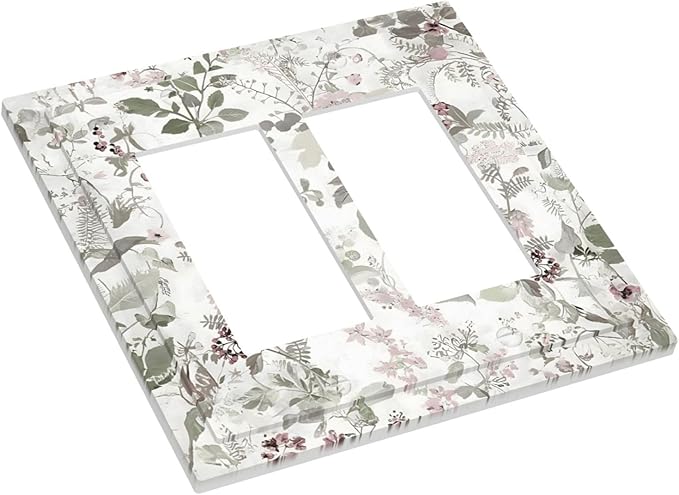 Boho Floral Leaf Vintage Watercolor Flower Decorative Outlet Covers 2 Gang Double GFCI Rocker Electrical Wall Panels Light Switch Cover Plate for Farmhouse Bedroom Decor