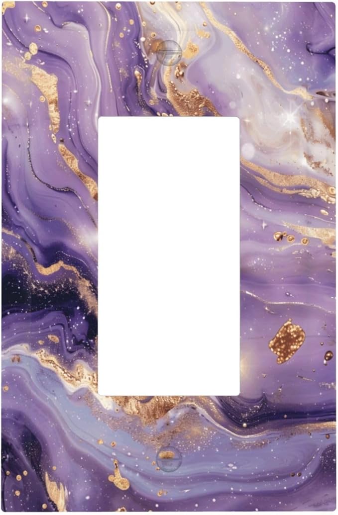 Abstract Purple Gold Marble Texure Luxurious Decorative Outlet Covers 1 Gang Single Rocker Light Switch Cover Plate Wall Plates GFCI Faceplate for Bathroom Living Room Decor