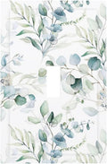 Watercolor Green Eucalyptus Leaves Decorative Single Toggle Light Switch Cover 1-Gang Wall Plate Blossom Spring Sage Botanical Plants Floral Electrical Outlet Faceplate Receptacle Cover Mid Size