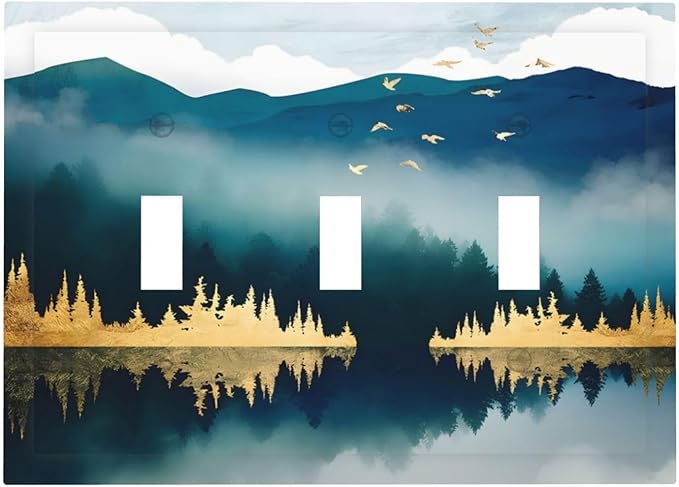 Mountains Landscape Lake Bird Reflection Decorative Switch Plates 3 Gang Wall Plate Triple Toggle Light Switch Cover Faceplate Electrical Wall Panels for Bedroom Living Room Decor