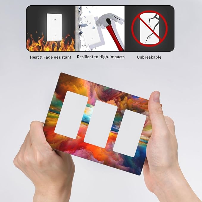 Light Switch Cover Plate Iridescent Abstract Colorful Clouds 3 Gang Decorative Switch Plates Rainbow Triple Rocker GFCI Outlet Covers Receptacle Cover for Bathroom Home Decor
