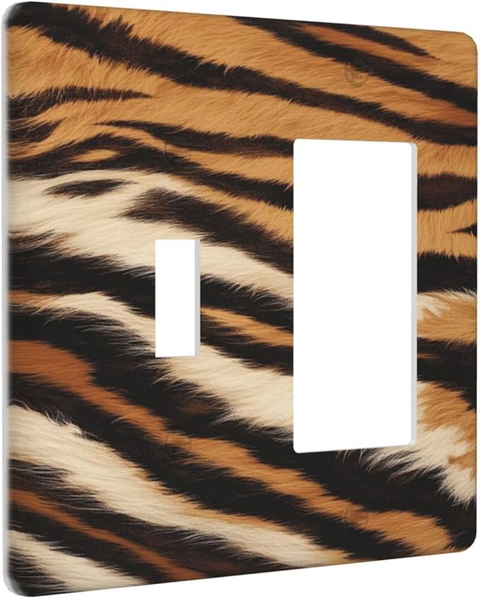Tiger Texture Wild Animal Skin Pattern Print Outlet Covers 1 Toggle 1 Rocker Combination Decorative Wall Plate Electrical Switch Plates Light Switch Cover Plate for Kids Room Office Decor