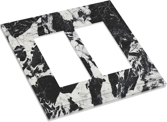 Black White Marble Abstract Luxury Decorative Outlet Covers 2 Gang Double GFCI Rocker Electrical Wall Panels Light Switch Cover Plate for Bathroom Kitchen Decor
