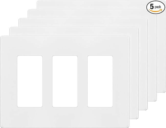 ENERLITES Screwless Decorator Wall Plate Child Safe Cover, Size 3-Gang 4.68" H x 6.53" L, Unbreakable Polycarbonate Thermoplastic, SI8833-W-5PCS, Glossy, White (5 Pack)