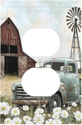 Retro Trucks Old Barn Windmill Teal Car Rustic Outlet Covers 1 Gang Duplex Light Switch Cover Decorative Switch Plates Electrical Receptacle Faceplate Wall Plate for Farmhouse Home Decor