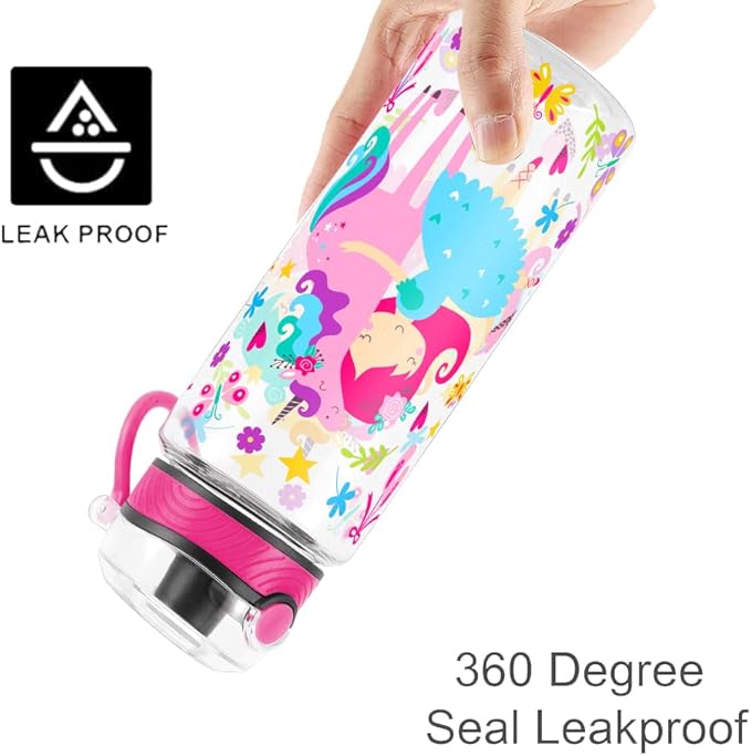 Home Tune Cute Water Bottle for School Kids Girls, BPA FREE Tritan & Leak Proof & Easy Clean & Carry Handle, 23oz/ 680ml - Girl & Unicorn
