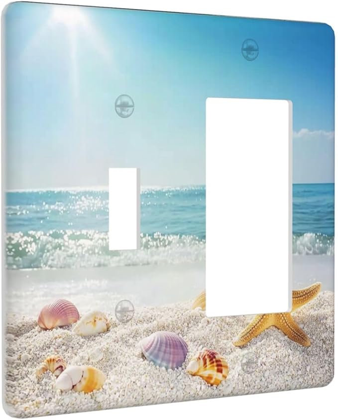 Outlet Covers Summer Beach Colorful Seashell Starfish 1 Toggle 1 Rocker Combination Decorative Wall Plate Electrical Switch Plates Light Switch Cover Plate For Kids Room Nursery Decor