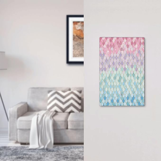 Colorful Mermaid Scales 1 Gang Light Switch Cover No Device Wall Plate Decorative Blank Switchplate Electrical Faceplate for Girls Bedroom Kids Baby Nursery Living Room Art Panel Decorate