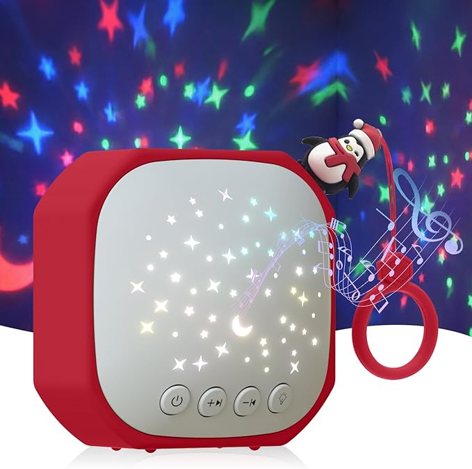 Portable Sound Machine for Baby Sleep Aid Relaxation | White Noise Machine with Star Projector | Calm Soother Music Sound with Hook for Nursery, Travel, Bedroom,Christmas Holidays Gifts (Penguin)