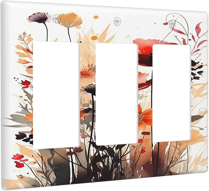 Light Switch Covers Country Watercolor Flowers Art Wildflower 3 Gang Rocker Electrical GFCI Decorative Triple Outlet Wall Plate Cover Switchplate for Bedroom Cabin Decor
