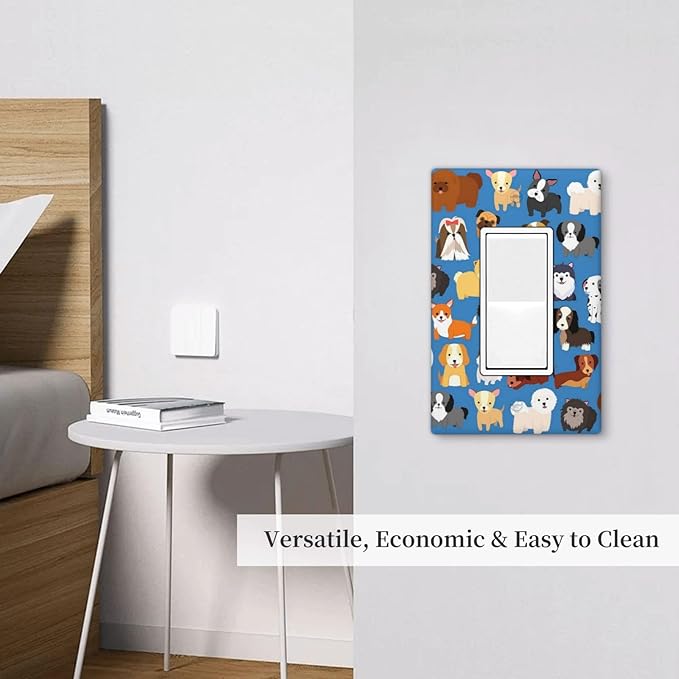 Cute Animal Dogs Puppy Decorative Outlet Cover Single Rocker Light Switch Plate Cover Electricity Receptacles Plates For Home Kitchen Living Bedroom 4.6 * 2.8