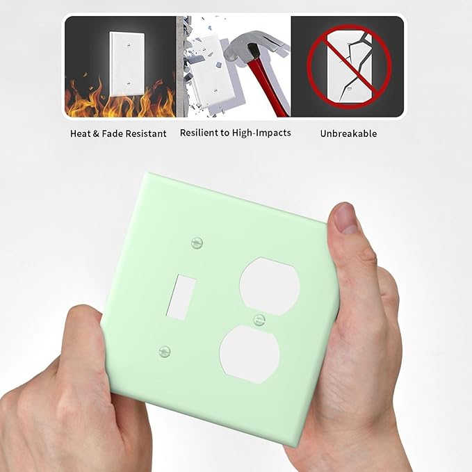 Green 2 Gang Single Toggle/Duplex Combo Outlet Light Switch Cover, Combo 1-Toggle 1-Dimmer Decorator Wall Plate Electrical Faceplate