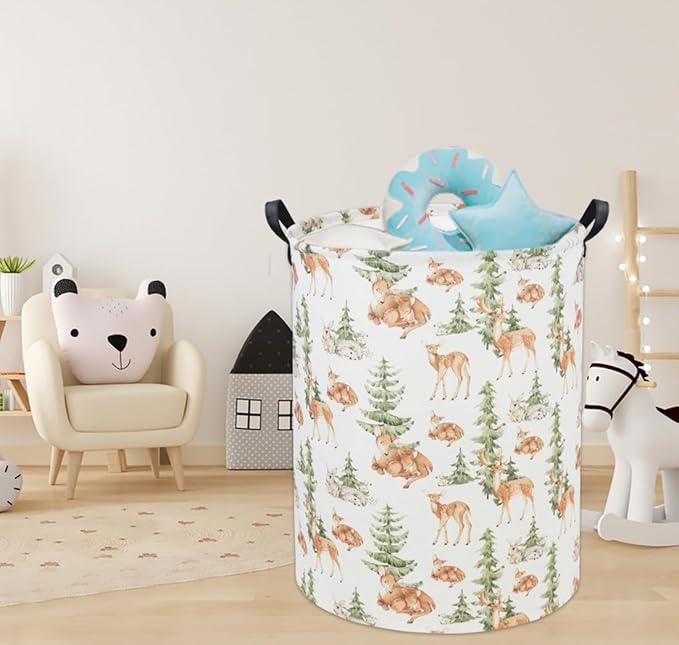 HIYAGON Deer Baby Laundry Basket - Kids Hamper & Toy Bin Organizer for Nursery & Home