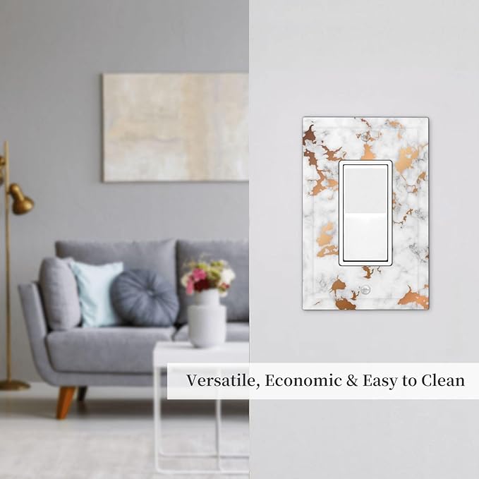 Luxury White Gray Golden Marble 1 Gang Rocker/Decorator Light Switch Cover Modern Gold Vein Cracked Ink Marbled Textured Decorative Gfci Device Receptacle Switch Face Wall Plate Cover