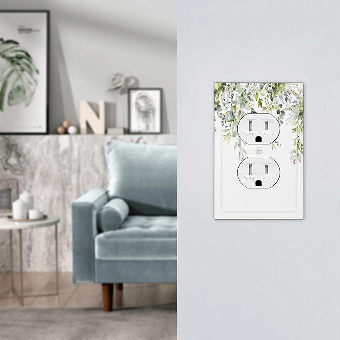 Outlet Covers Green Eucalyptus Leaves Floral Wildflower 1 Gang Duplex Light Switch Cover Decorative Switch Plates Electrical Receptacle Faceplate Wall Plate For Bed Room Living Room Decor