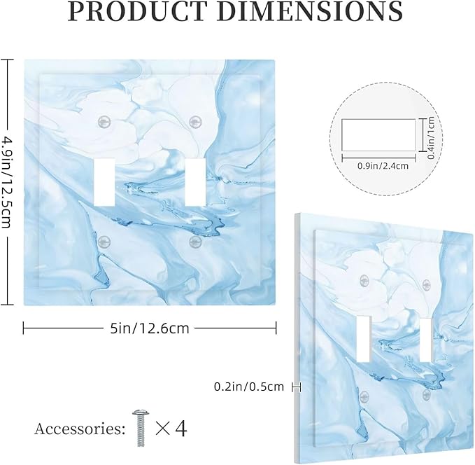 Navy Blue Sea Waves Spilled Ink Marble Simplicity Print Decorative Switch Plates 2 Gang Double Toggle Outlet Light Switch Cover Wall Plate Electrical Faceplate for Bathroom Living Room Decor