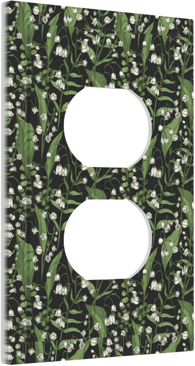 Boho Floral Green Leaves White Flowers Outlet Covers 1 Gang Duplex Light Switch Cover Decorative Switch Plates Electrical Receptacle Faceplate Wall Plate for Farmhouse Bed Room Decor