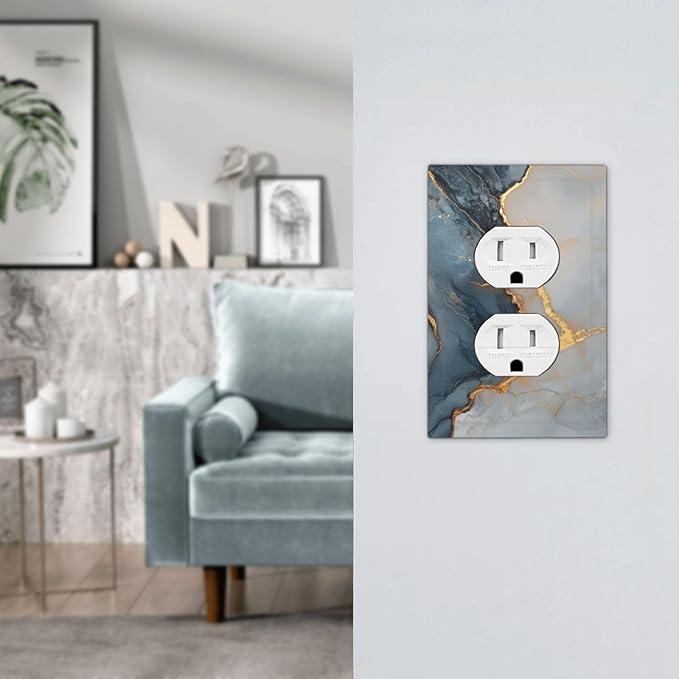 Abstract Blue Granite Luxury Texture Print 1 Gang Electrical Duplex Outlet Covers Light Switch Cover Receptacle Wall Plate Decorative Faceplate for Country Bedroom Kitchen Living Room Decor