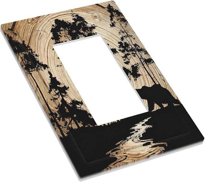 Rustic Forest Antler Black Bear Deer Silhouettes Decorative Outlet Covers 1 Gang Single Rocker Light Switch Cover Plate Wall Plates GFCI Faceplate for Farmhouse Home Decor
