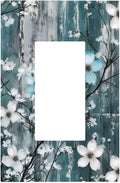 Rustic Blue Watercolor Flower Wooden Background Decorative Outlet Covers 1 Gang Single Rocker Light Switch Cover Plate Wall Plates GFCI Faceplate for Bedroom Living Room Decor