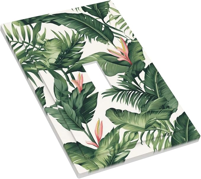 Tropical Leaf Jungle Botanical Palm Tree Greenery Floral Decorative Light Switch Cover 1 Gang Single Toggle Device Electrical Faceplate Switchplates Decorator Outlet Wall Plate for Bedroom Living Room
