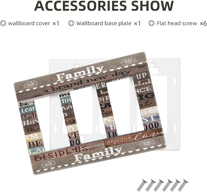 Positive Home Country Farm Family Inspirational Quote Brown Wooden Wood 3 Gang Triple Rocker/Decorator Outlet Light Switch Wall Plate Cover Decorative Gfci Electrical Faceplate Switchplate Screwless
