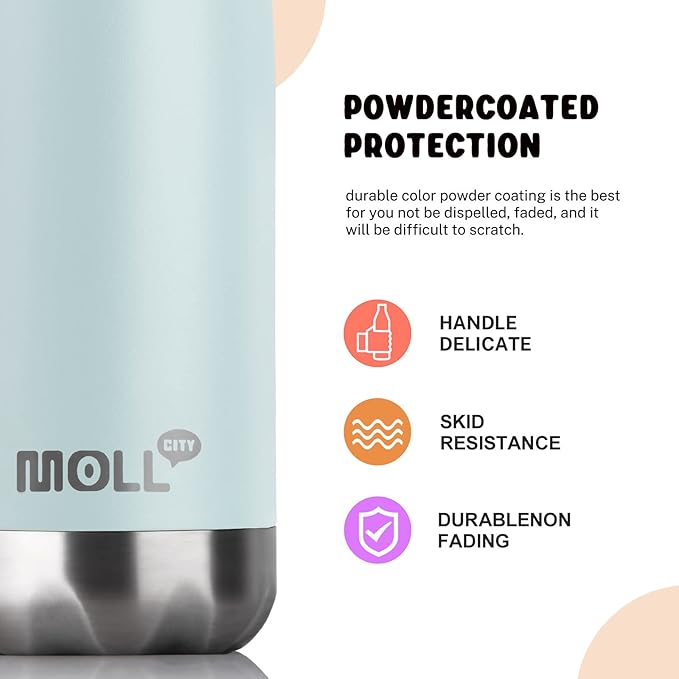 Insulated Water Bottle-17 oz Stainless Steel Double Walled Vacuum Water Bottles for School Cola Shape Leak Proof Sports Water Bottle BPA Free(Baby Blue)