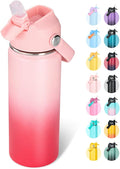 Fijinhom 18oz Insulated Stainless Steel Water Bottle, Wide Mouth Double Wall Vacuum, Silicone Straw, Sweat & Leak Proof, BPA Free Insulated Water Flask for Travel, Keep Cold 24h Hot 12h, Pink Gradient