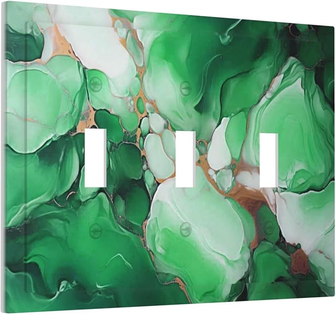 Decorative Light Switch Cover Plate Abstract Luxury Emeralds Green Gold MarbleTextures 3 Gang Wall Plate Oversized Triple Toggle Switch Cover Plate Jumbo Electrical Face Plate