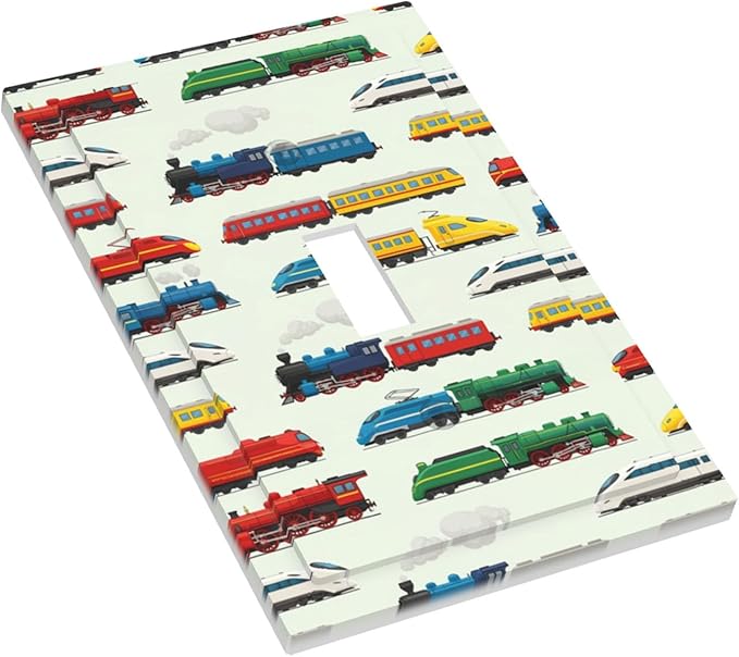 Vintage & Modern Trains 1-Gang Toggle Light Switch Plate, Colorful Locomotive Retro Steam & High-Speed Decorative Wall Plate for Boys Room