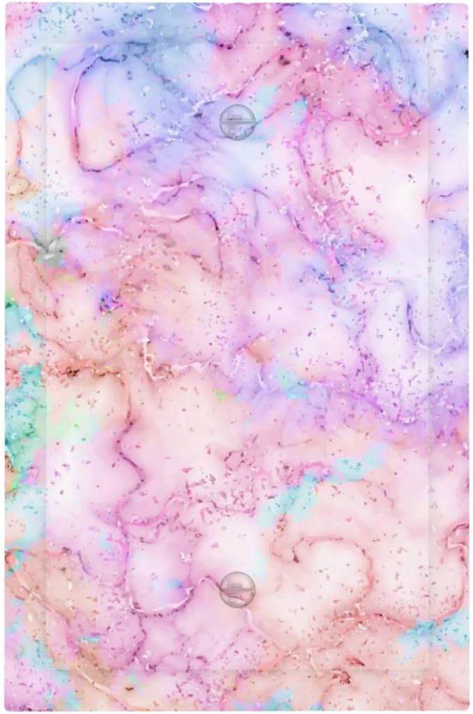 Decorative Switch Plate Covers Cute Marble Texture 1 Gang Light Switch Cover No Device Outlet Wall Plate Pink Purple Gold Abstract Blank Switchplate Electrical Faceplate for Kids Girls Nursery Decor