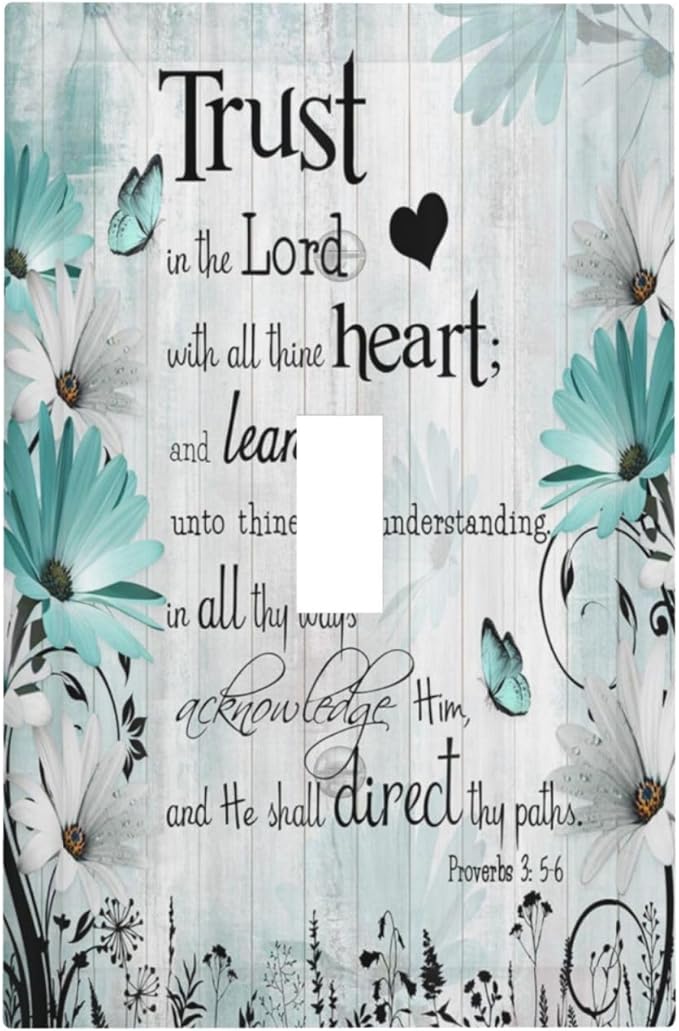 Rustic Teal Daisy Bible Verse Wooden Inspirational Quote Decorative Light Switch Cover 1 Gang Single Toggle Device Electrical Faceplate Switchplates Decorator Outlet Wall Plate for Bedroom Living Room