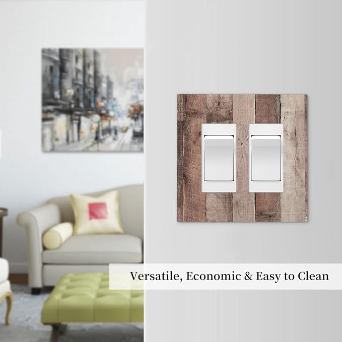 Decorative Outlet Covers Retro Wood Brown Farmhouse Barn Wooden 2 Gang Double GFCI Rocker Electrical Wall Panels Light Switch Cover Plate for Farmhouse Cabin Decor
