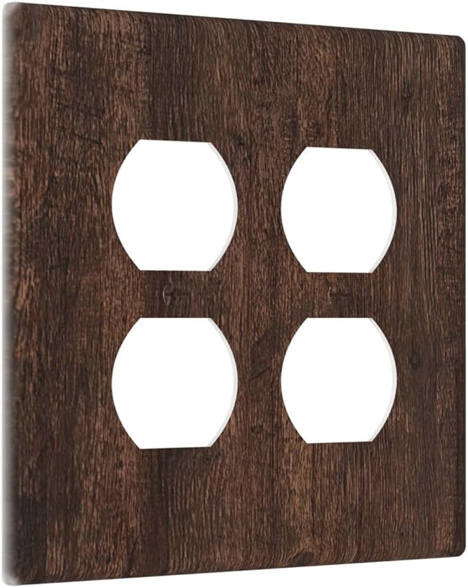 Decorative Outlet Covers with Rustic Dark Wood Grain & Vintage Style Design 2 Gang Wall Plate Double Duplex Receptacle Light Switch Cover Switch Plate Cover for Kitchen/Living Room