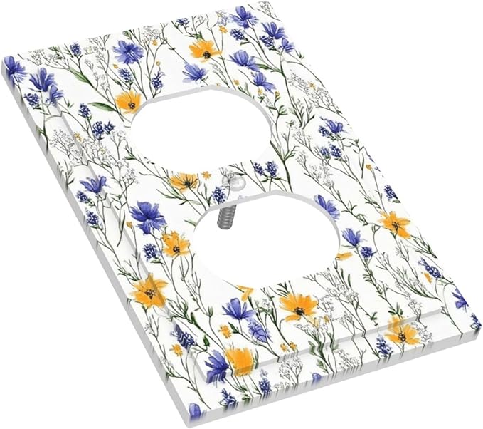 Outlet Covers Floral Colorful Green Leaf Wildflower 1 Gang Duplex Light Switch Cover Decorative Switch Plates Electrical Receptacle Faceplate Wall Plate For Bed Room Living Room Decor