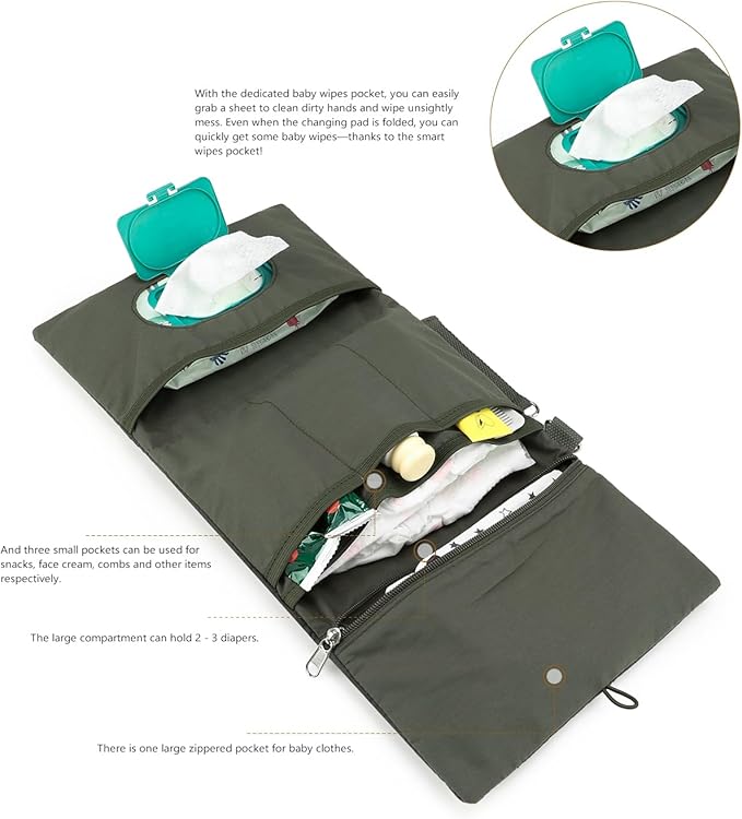MOMIGO Baby Diaper Bag Organizer Pouches - Waterproof Pod Foldable Diaper Organizer Set, Cute Bear Bag Gift for Baby Shower (Green)