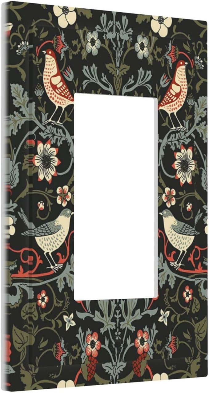 Vintage Birds Berries Mid Century Floral Flower Decorative Outlet Covers 1 Gang Single Rocker Light Switch Cover Plate Wall Plates GFCI Faceplate for Bedroom Living Room Decor