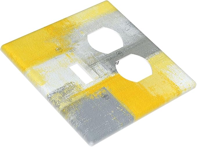Outlet Covers Retro Modern Gray Yellow Ombre Abstract Art 2 Gang Decorative Switch Plates 1 Toggle Duplex Combo Light Switch Cover GFCI Electrical Wall Plates for Bathroom Bedroom Decor