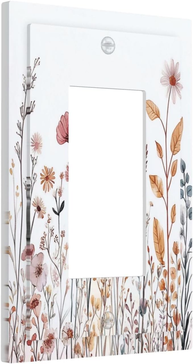 Decorative Outlet Covers Spring Floral Pink Wildflower Leaves Plants 1 Gang Single Rocker Light Switch Cover Plate Wall Plates Gfci Faceplate For Home Bed Room Decor