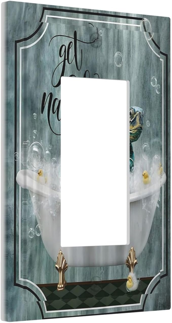Teal Green Sea Turtle Funny Ocean Vintage Tortoise Beach Theme Decorative Outlet Covers 1 Gang Single Rocker Wall Plates Gfci Faceplate Light Switch Cover Plate for Kids Room Bathroom Decor