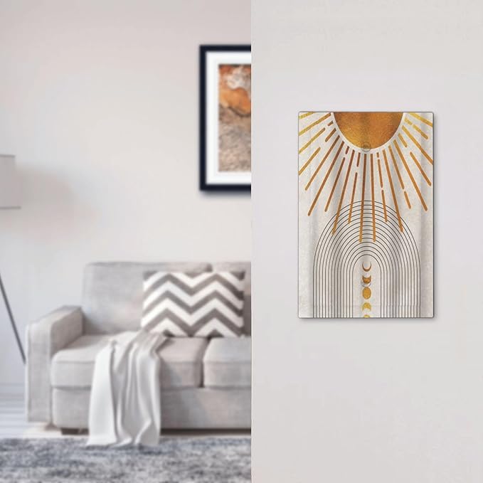 Mid Century Gold Sun Abstract Arch Boho Moon 1 Gang Light Switch Covers No Device Wall Plate Decorative Unique Blank Switchplate Electrical Faceplate for Kitchen Bathroom Bedroom Home Decor